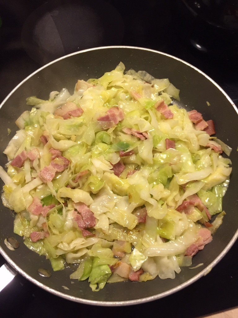 cooked cabbage with bacon