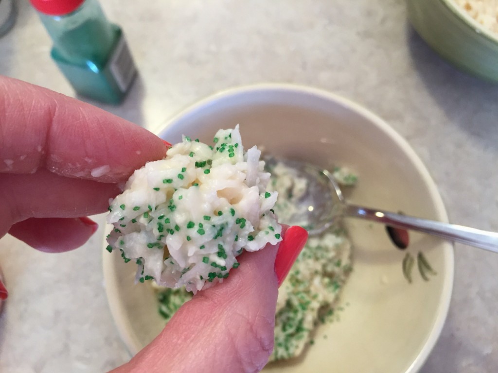 Making Coconut Bird Nest Cookies.