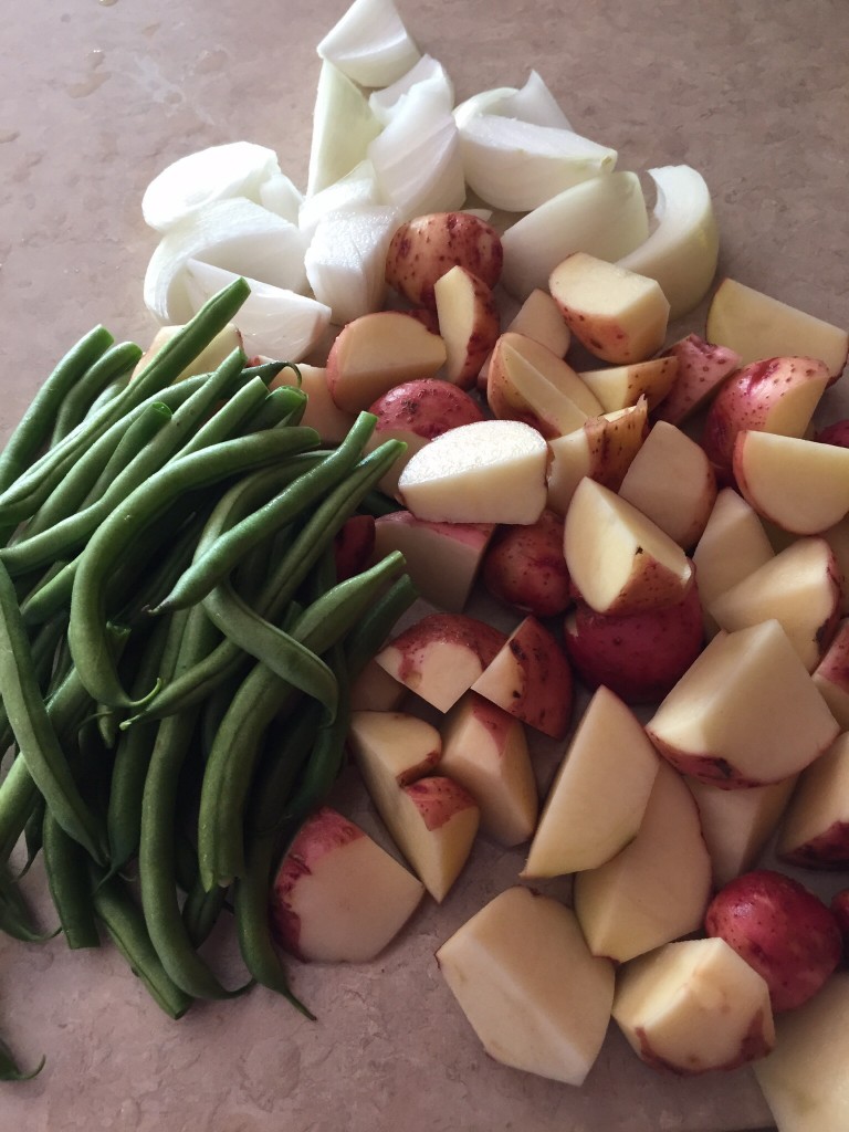 Green beans, onions and red potatoes.