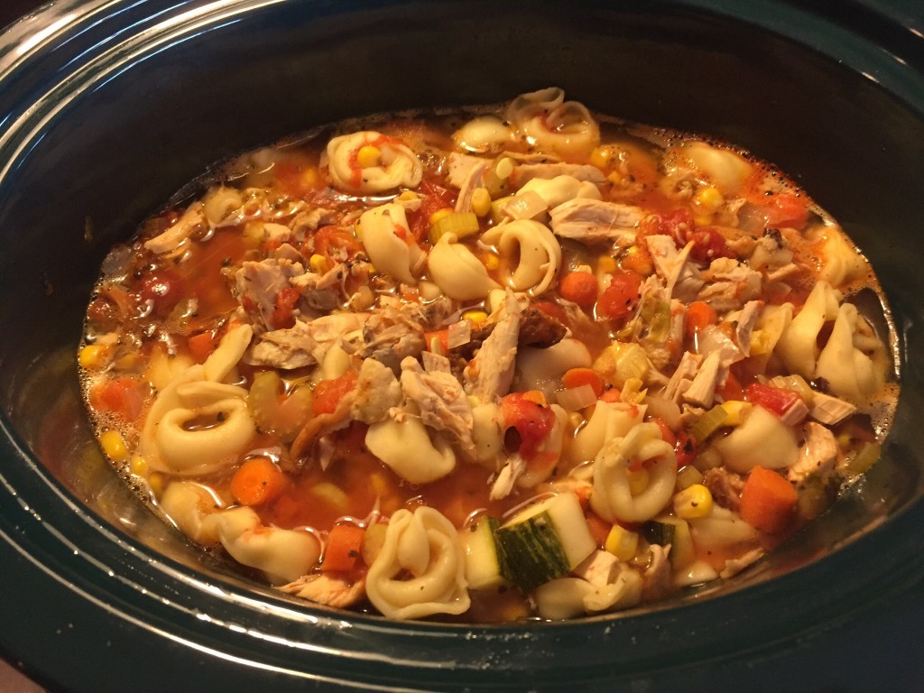 Add tortellini to the soup.