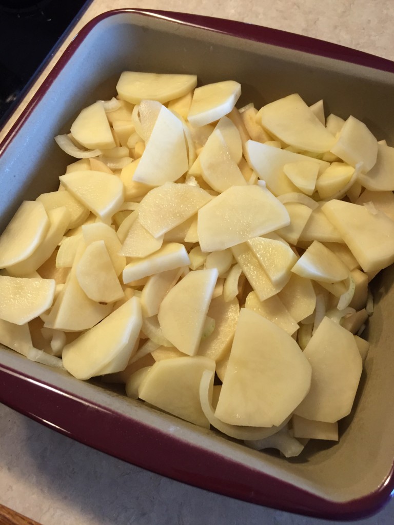 sliced potatoes and onions