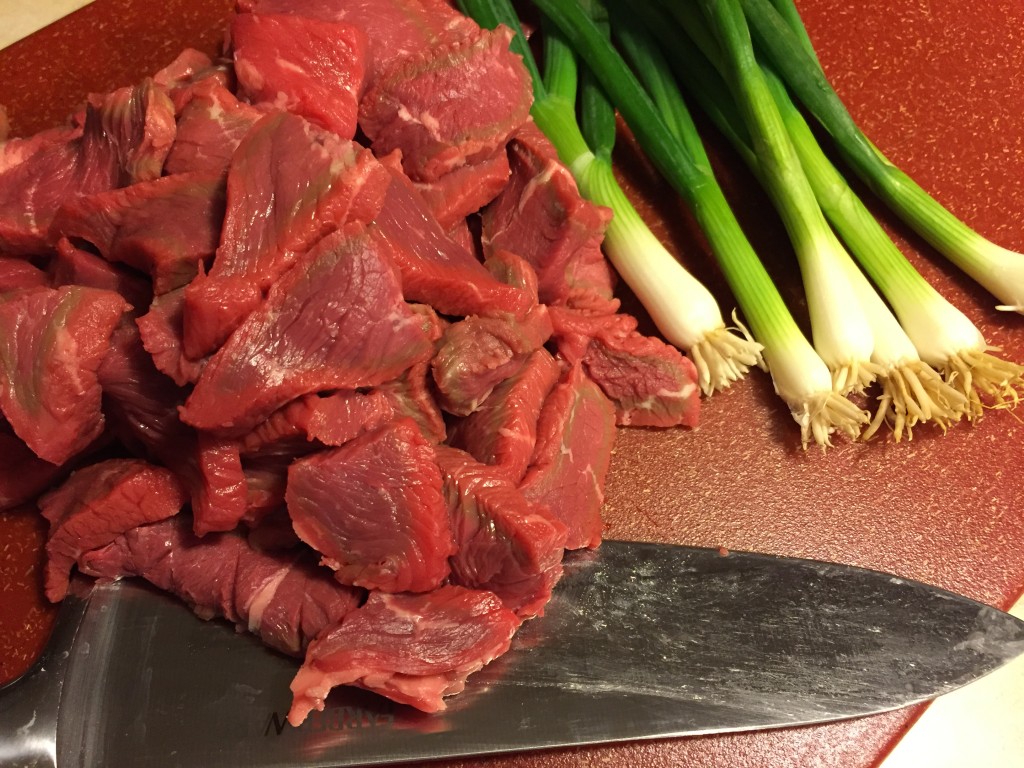 flank steak and green onions