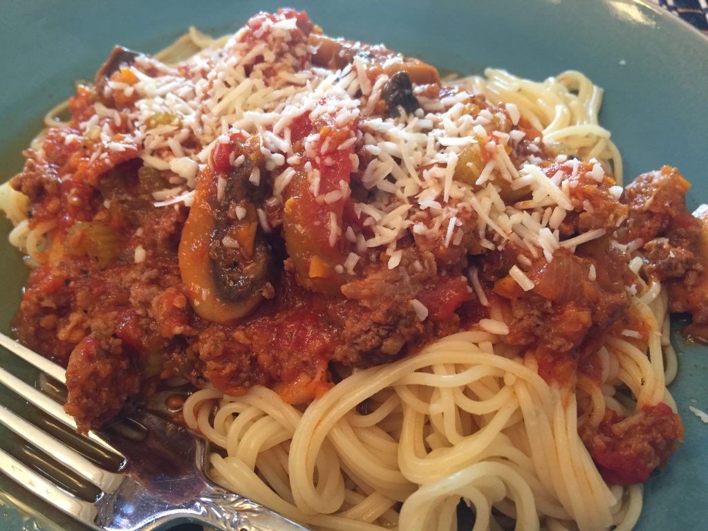 Bolognese with angel hair pasta