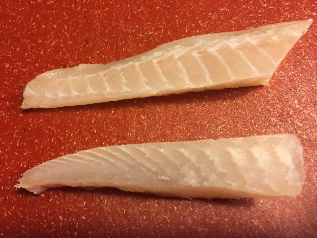 cutting fish into sticks