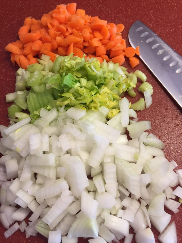 chopped onion, celery, and carrots