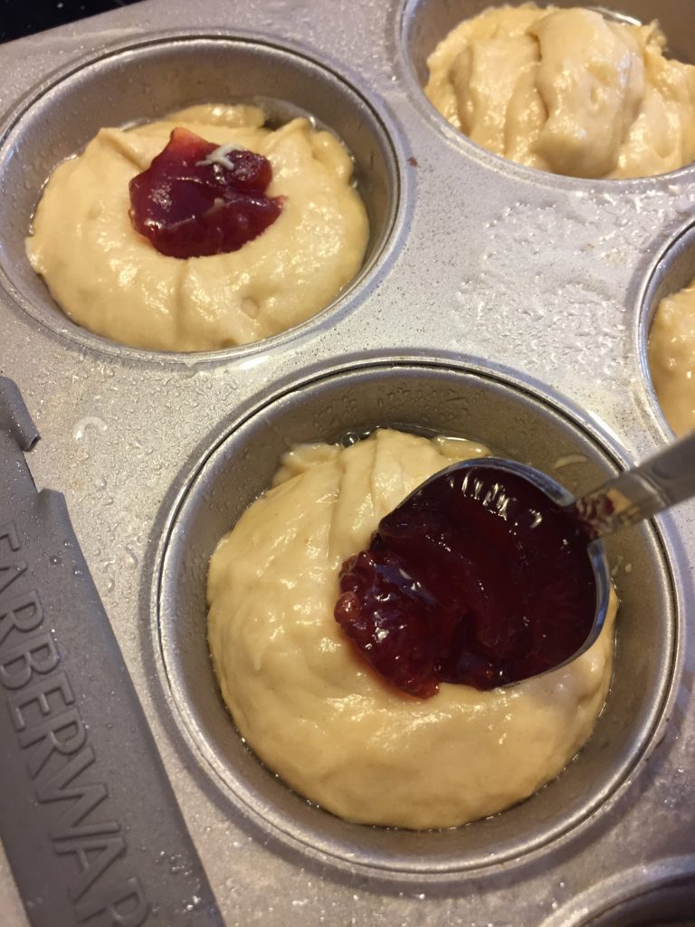 Peanut Butter and Banana Muffins with Strawberry Jam