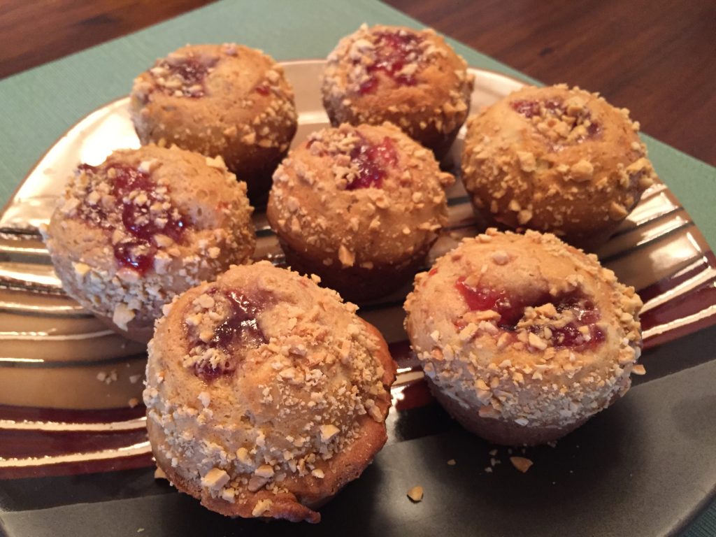 Peanut Butter and Banana Muffins with Strawberry Jam