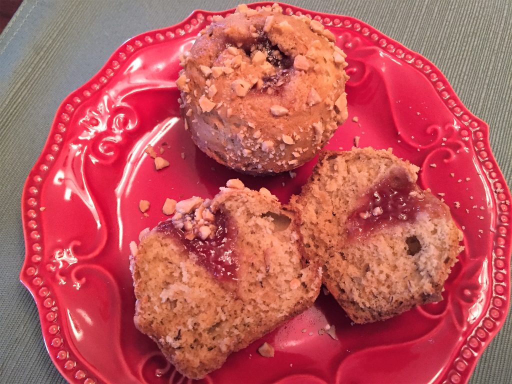 Peanut Butter and Banana Muffins with Strawberry Jam