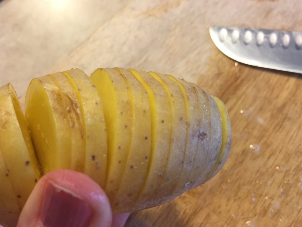 Make slits in the potato.