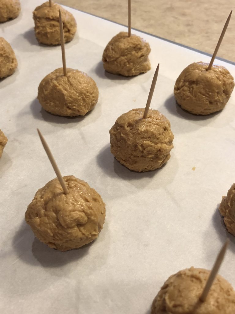 Dark Chocolate Buckeyes are ready for dipping.