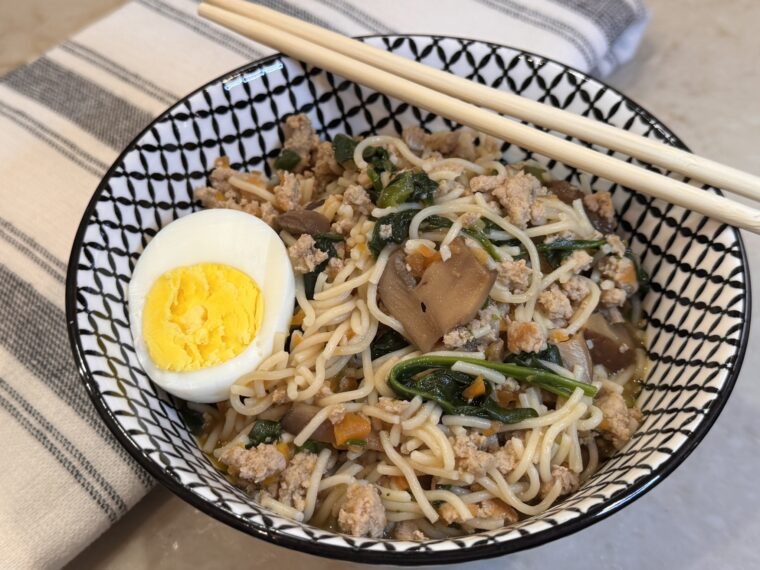 Ramen Noodle Bowl with Chicken and Mushrooms