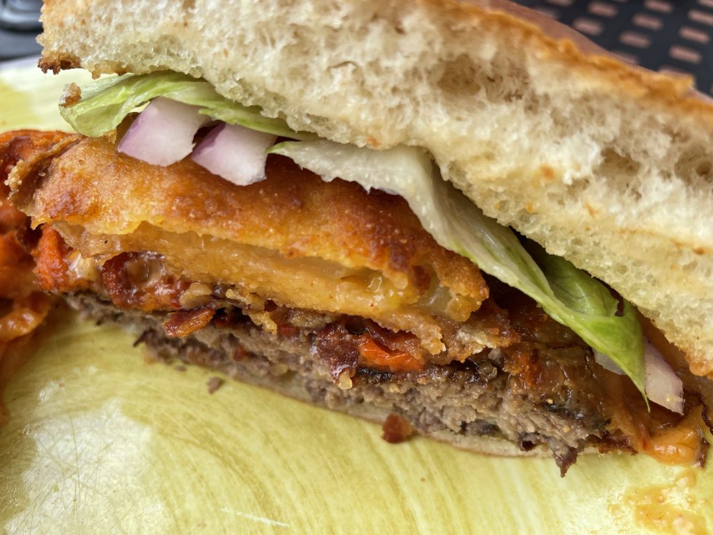 Cheeseburger with fried green tomatoes