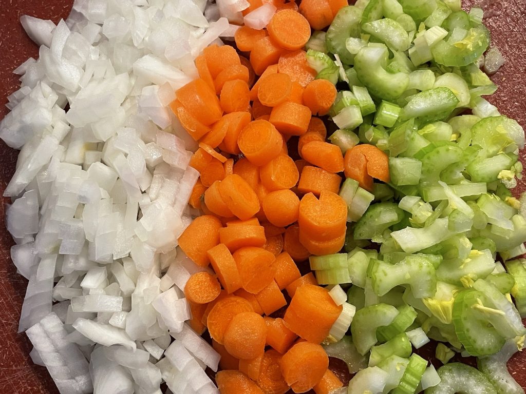 chopped onion, carrots and celery