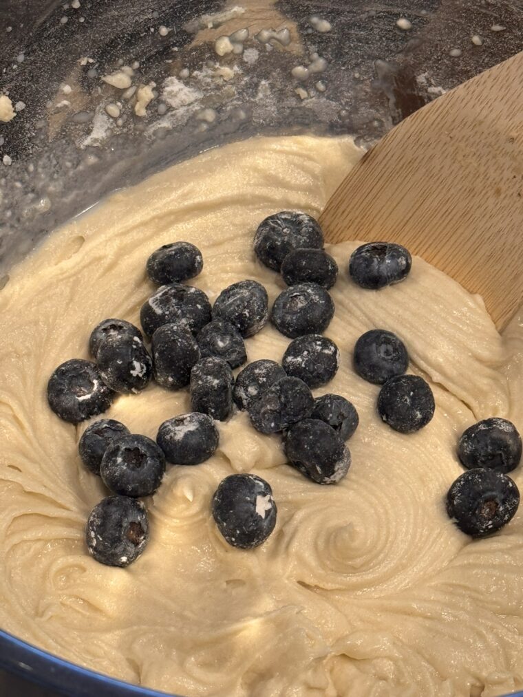 Add blueberries to the batter.