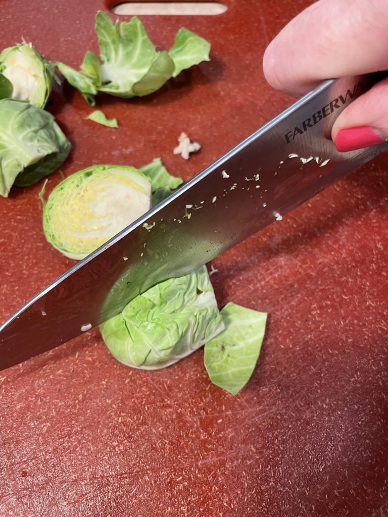 cutting brussels sprouts