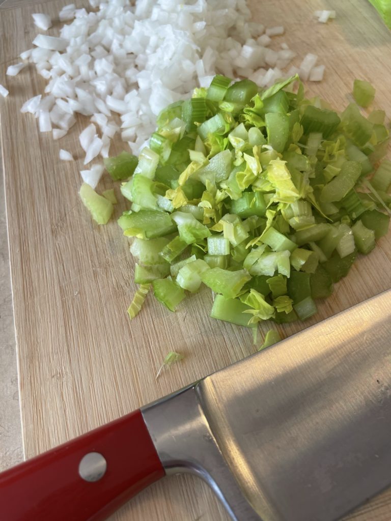 chopped onions and celery