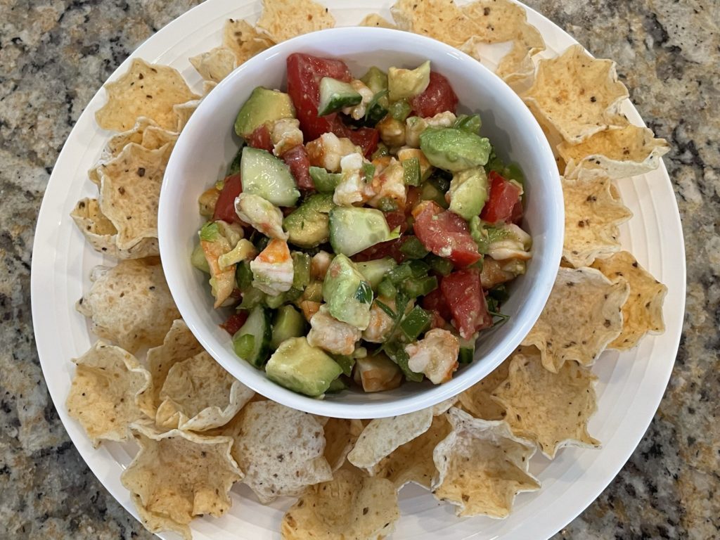 Avocado Shrimp Salsa with chips