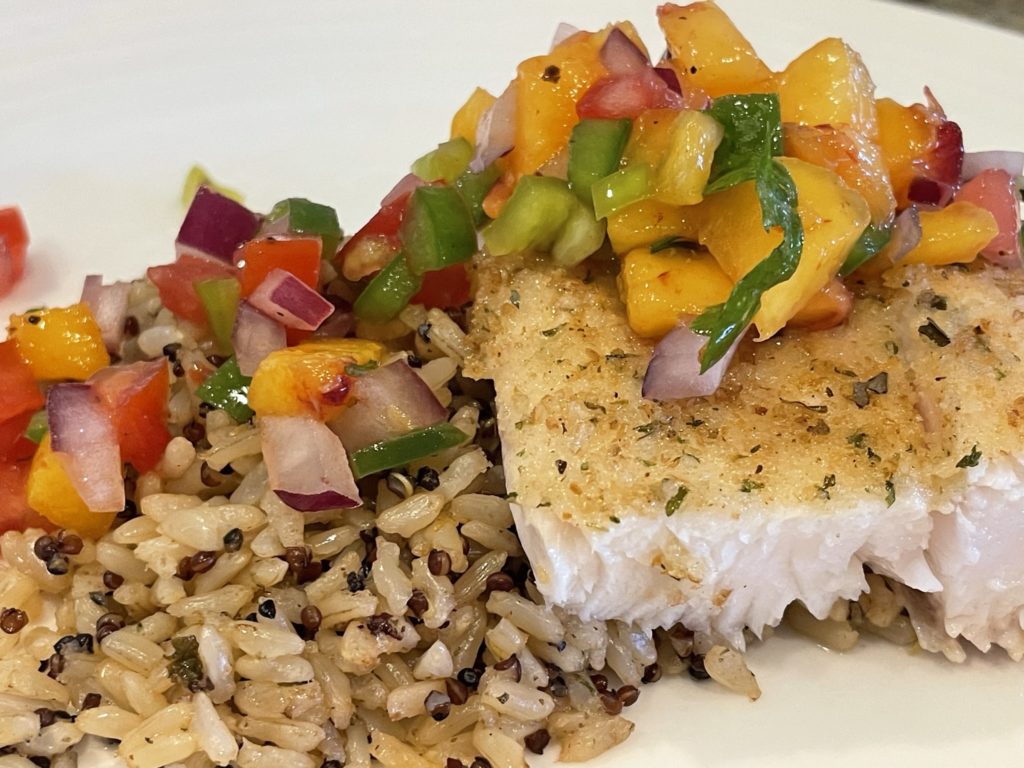 Peach Salsa over grilled fish