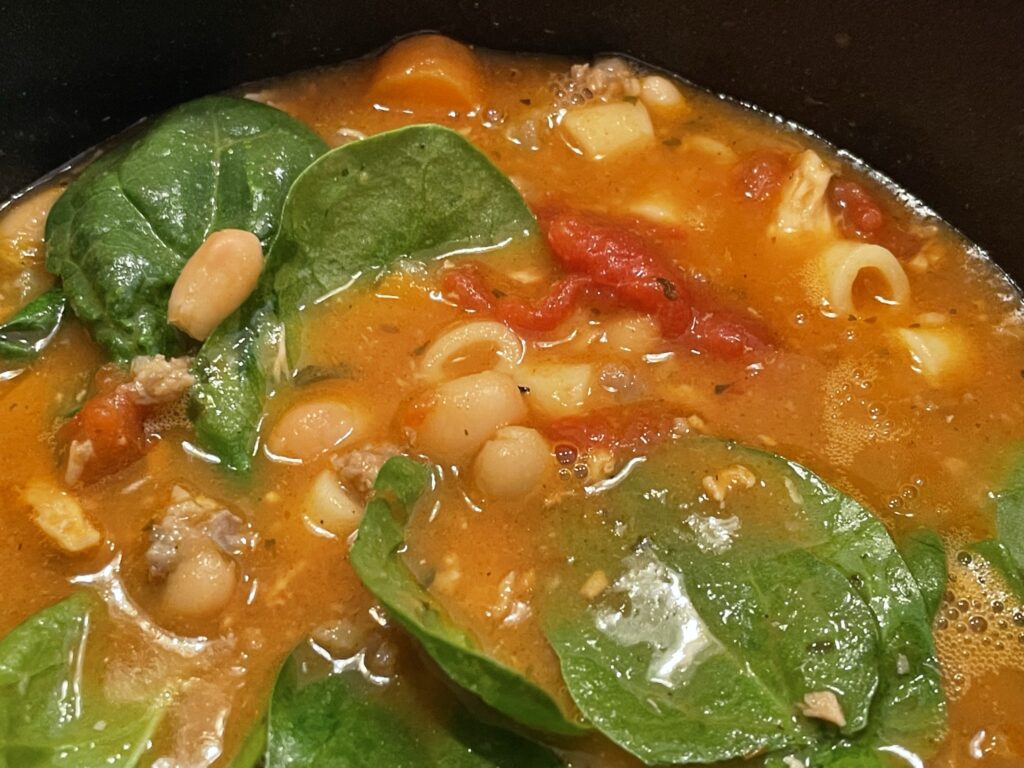 Italian Sausage and Chicken Soup with Spinach