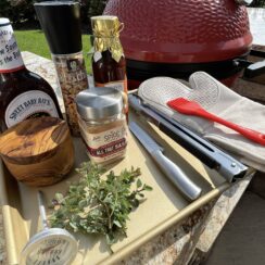 Use a baking sheet to easily get items to and from the grill.