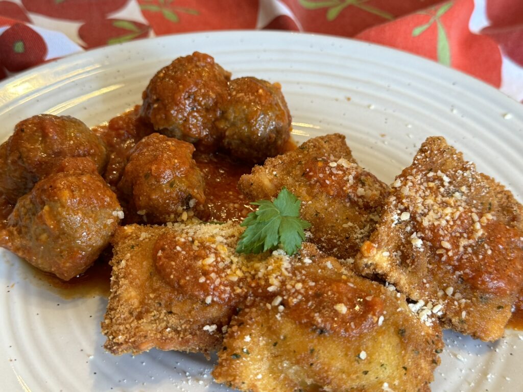 Meatballs and Toasted Ravioli