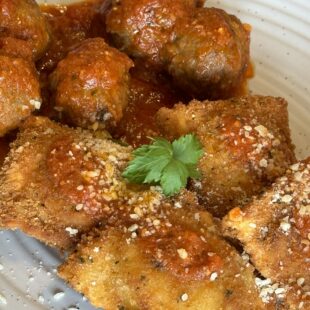 Meatballs and Toasted Ravioli