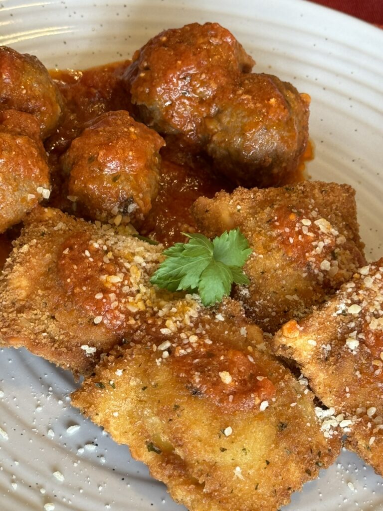 Meatballs and Toasted Ravioli