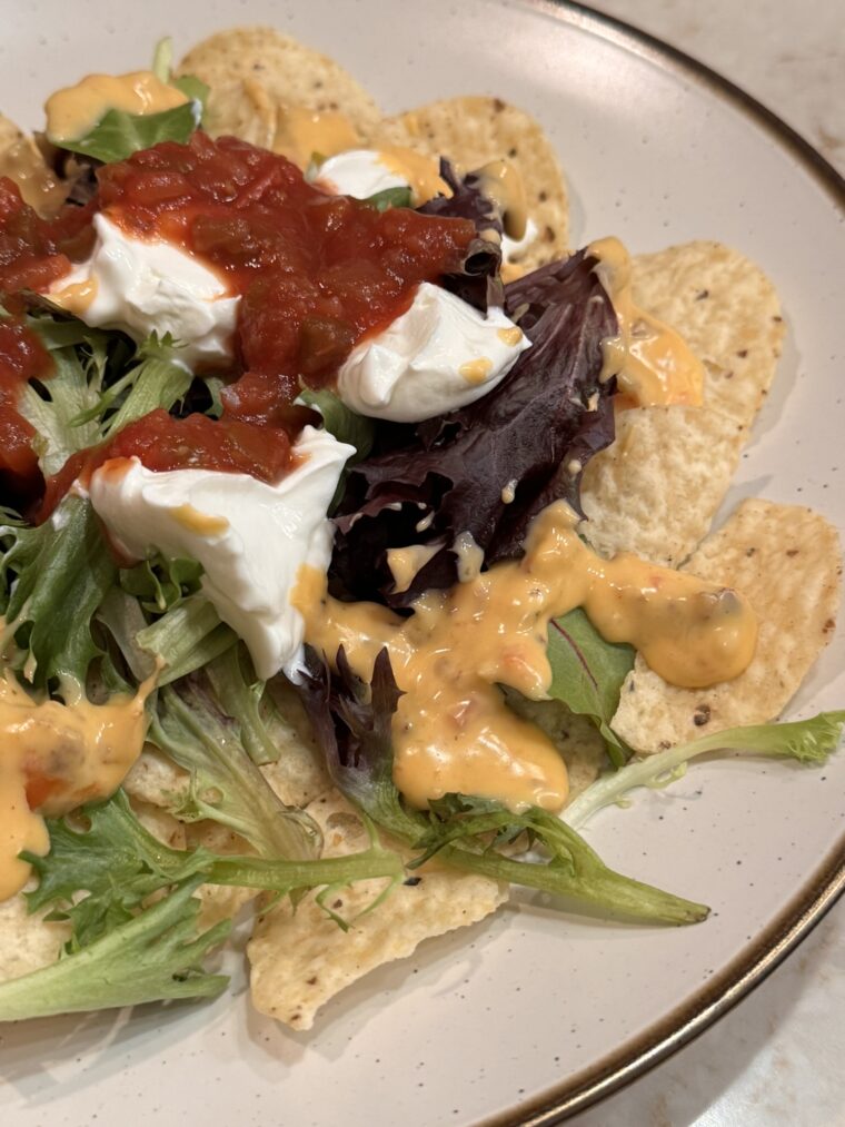 Easy Queso Dip on Taco Salad