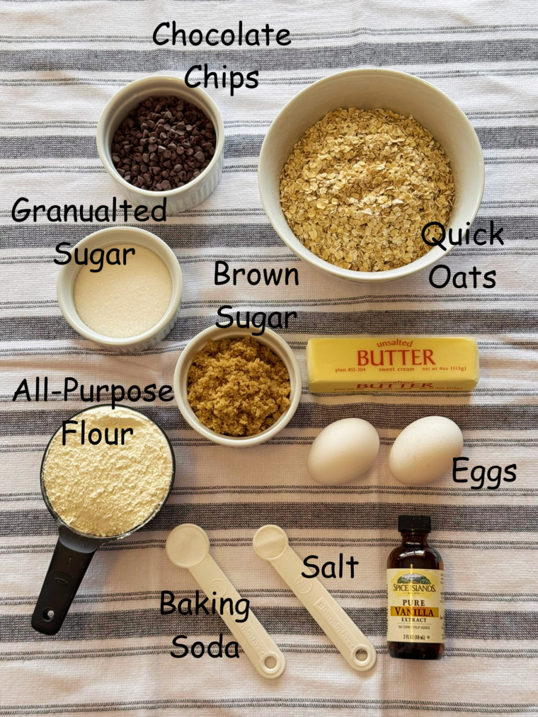 Ingredients for Oatmeal Chocolate Chip Cookies